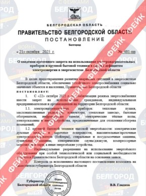 Новый фейк: в сети распространяются сообщения, что в Белгородской области власти ввели временный запрет на использование электронагревательных приборов и крупной бытовой техники