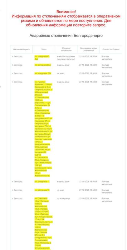 В Белгороде на части улиц в домах отключён свет