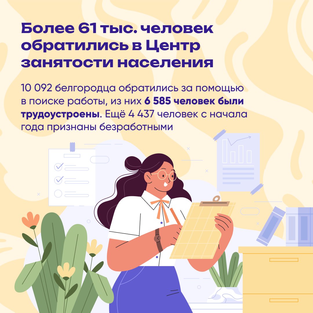 С начала 2025 года службы занятости Белгородской области помогли найти работу более 6 500 человек С начала 2025 года службы занятости Белгородской области помогли найти работу более 6 500 человек
