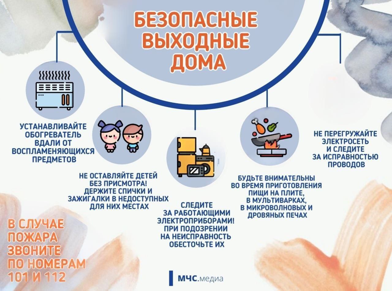 Безопасные выходные дома. Запомни несколько простых правил, которые помогут сделать твои выходные комфортными и безопасными: отключай устройства, которые не используешь, чтобы избежать перегрева и возможного возгорания;