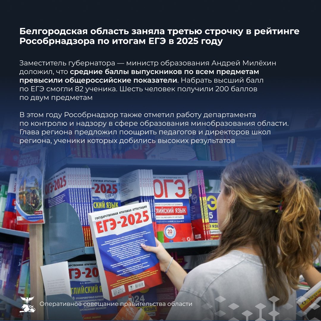 Белгородская область в числе лидеров по итогам ЕГЭ-2025 Белгородская область в числе лидеров по итогам ЕГЭ-2025