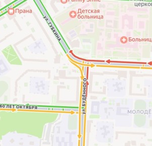 Белгородские водители сообщают о пробке на пересечении улиц Губкина и Будённого