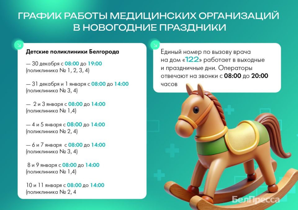 Хотим вам напомнить, что некоторые медицинские учреждения работают по новогоднему графику