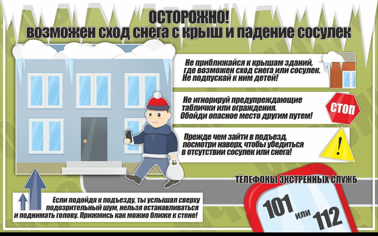 В зимнее время на крышах зданий скапливается большое количество снега и наледи, а также образуются сосульки