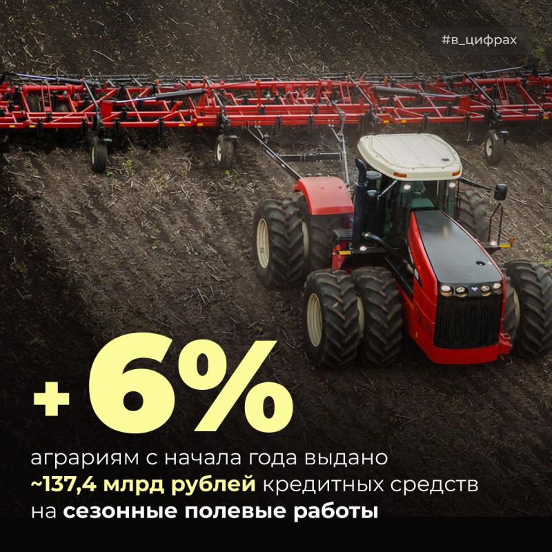 Объем кредитных средств, выданных ключевыми банками на проведение сезонных полевых работ, с начала года составил ~137,4 млрд рублей