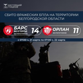 Вячеслав Гладков: Информация о сбитиях всех типов вражеских БПЛА на территории Белгородской области подразделениями «БАРС-Белгород» и «Орлан»