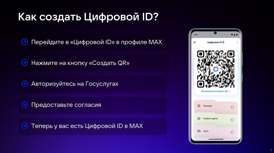 Цифровой ID в Max — это аналог бумажных документов, который позволяет подтверждать возраст, статус студента и многодетного родителя Цифровой ID в Max — это аналог бумажных документов, который позволяет подтверждать возраст, статус студента и многодетного родителя