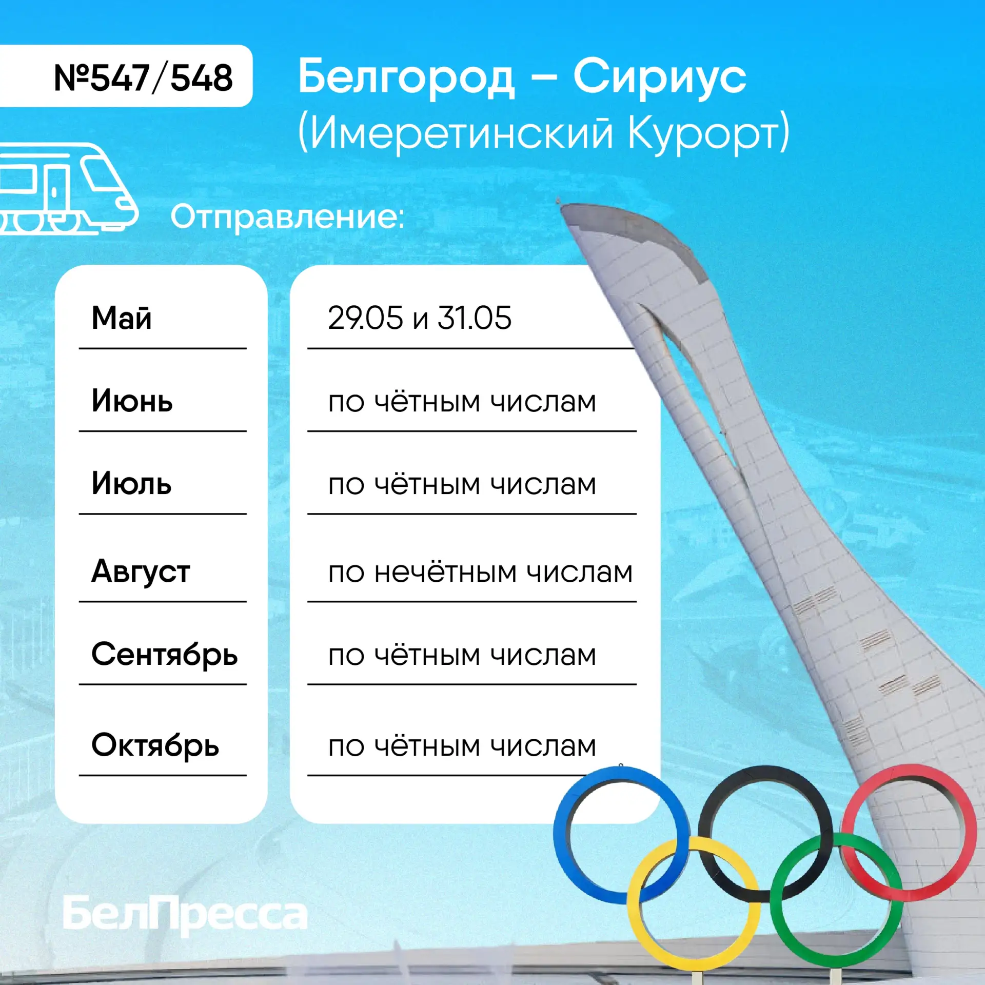 Сезонные поезда запустят для белгородских туристов