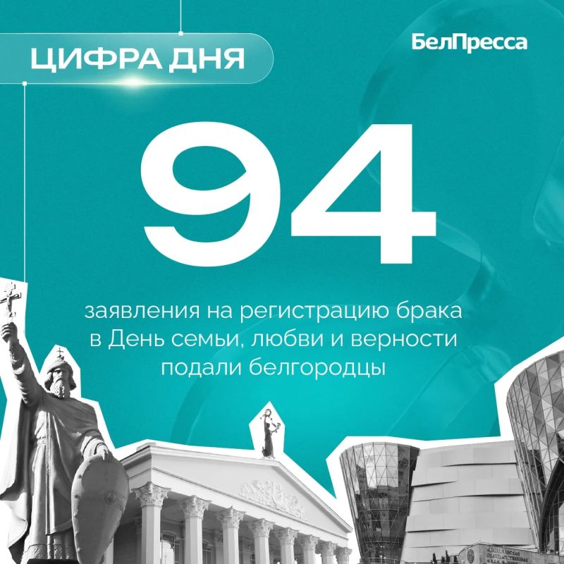 Больше всего пар пожелали пожениться 8 июля в Белгороде – 25, в Старооскольском округе – 11, в Белгородском – 10, по 8 – в Губкинском и Яковлевском, 7 – в Красногвардейском и 5 – в Корочанском