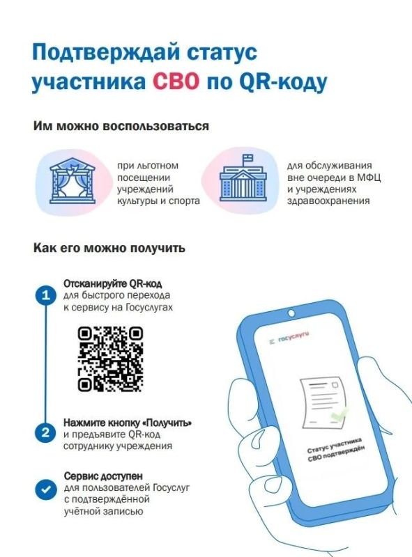 Сервис, позволяющий участникам специальной военной операции (СВО) подтверждать свой статус QR-кодом для получения мер поддержки в государственных и муниципальных учреждениях