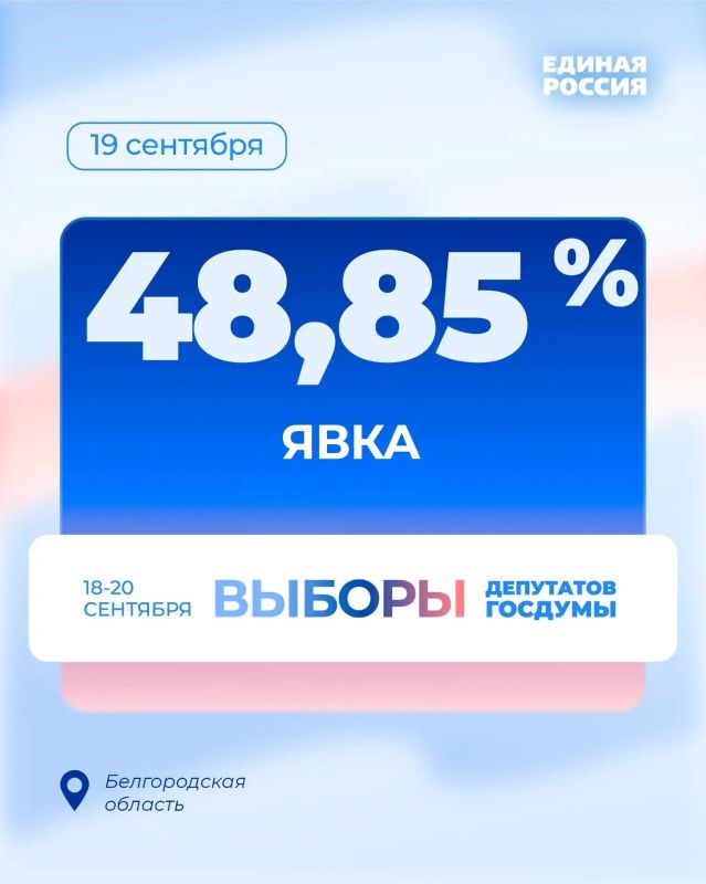 Явка избирателей в Белгородской области на 15:00 составила 48,85%