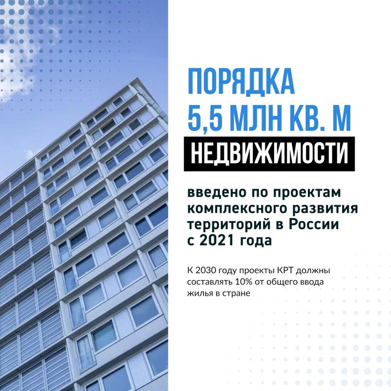 Вице-премьер Марат Хуснуллин сообщил о результатах проектов комплексного развития территорий в России