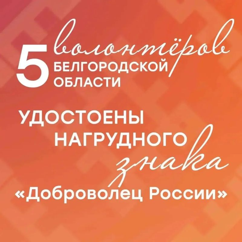 Волонтёры Белгородской области удостоены нагрудного знака «Доброволец России»